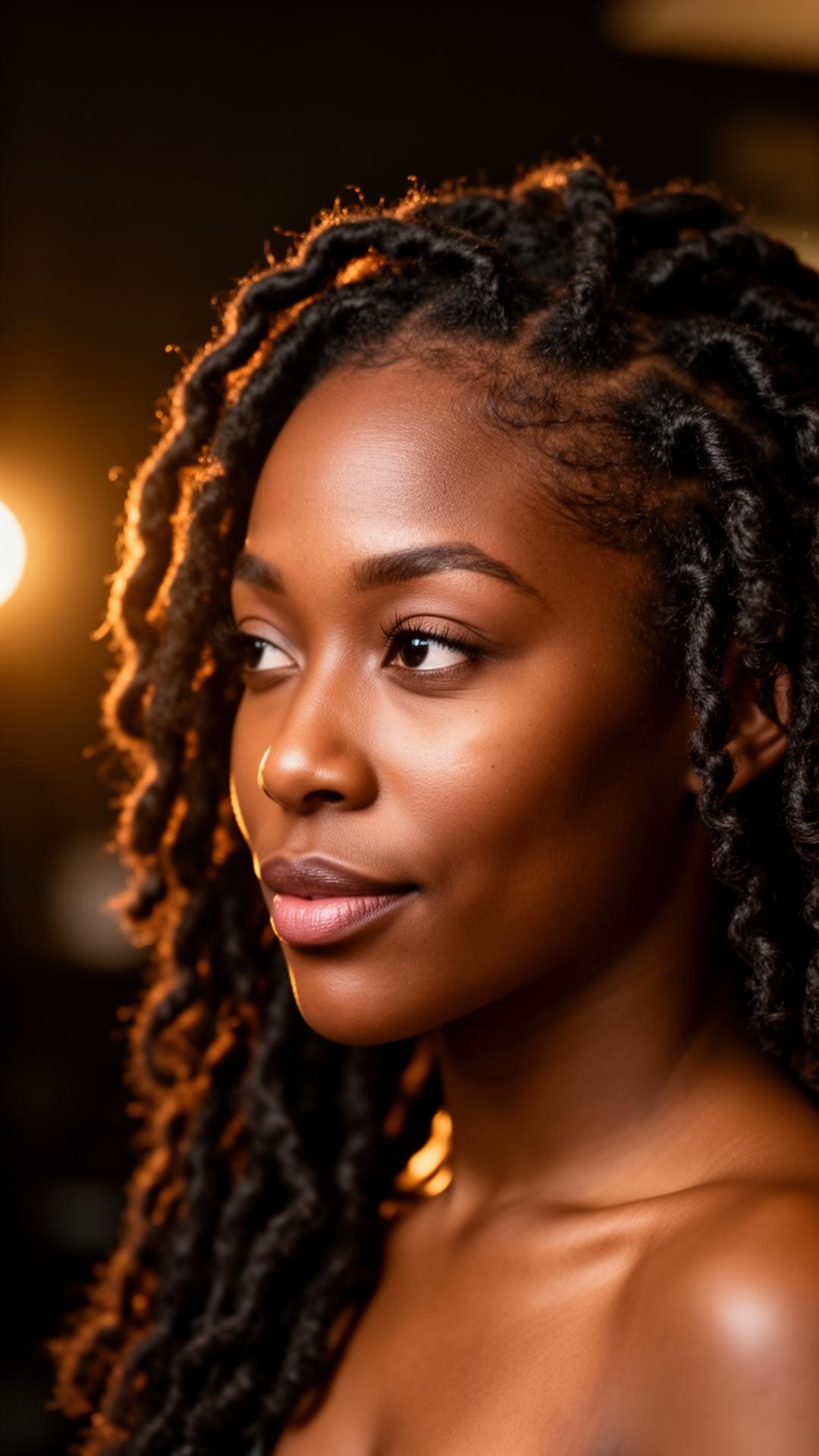 Loctician with sisterlocs in warm studio lighting